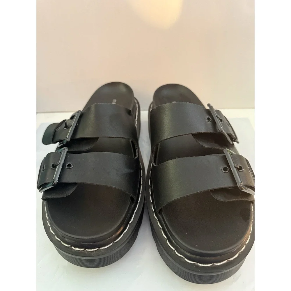 Madden Girl Black Double Buckle Platform Slide Sandals Adjustable Women's 9.5